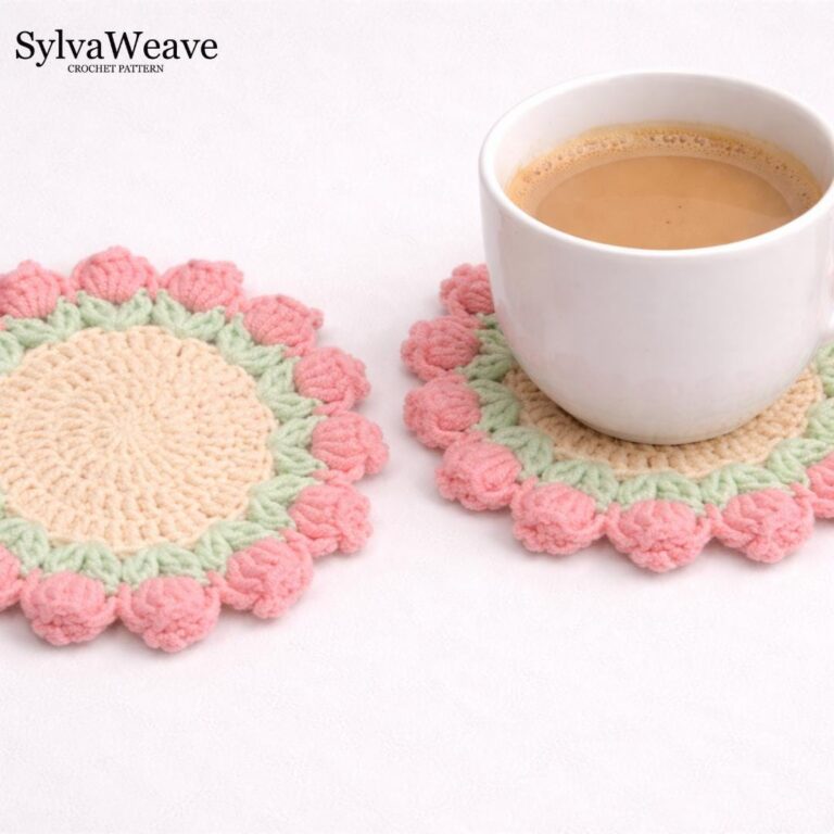 Crochet Coaster Pattern (PDF + Video Tutorial)| Tulip bouquet | 5 languages available | beginner friendly