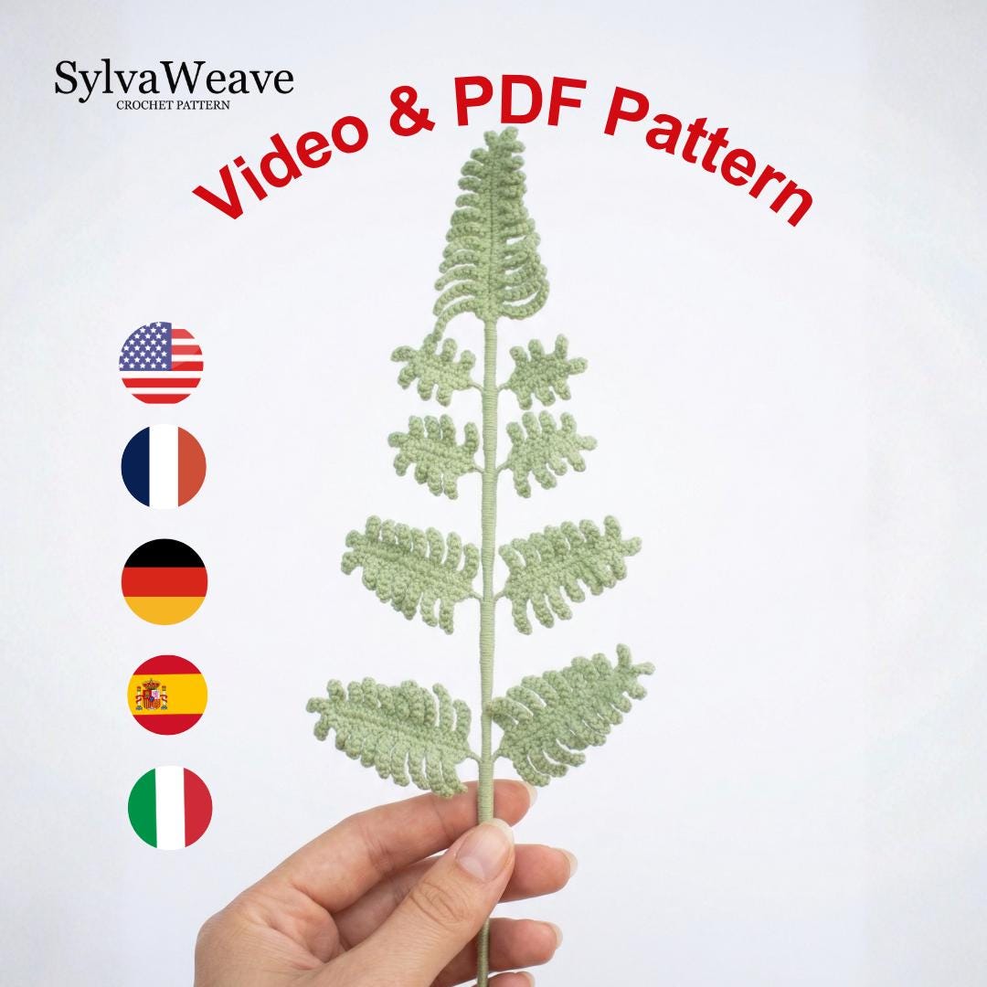 Crochet Fern Leaf Pattern PDF Tutorial, Beginner DIY Plant Decor for Bouquet