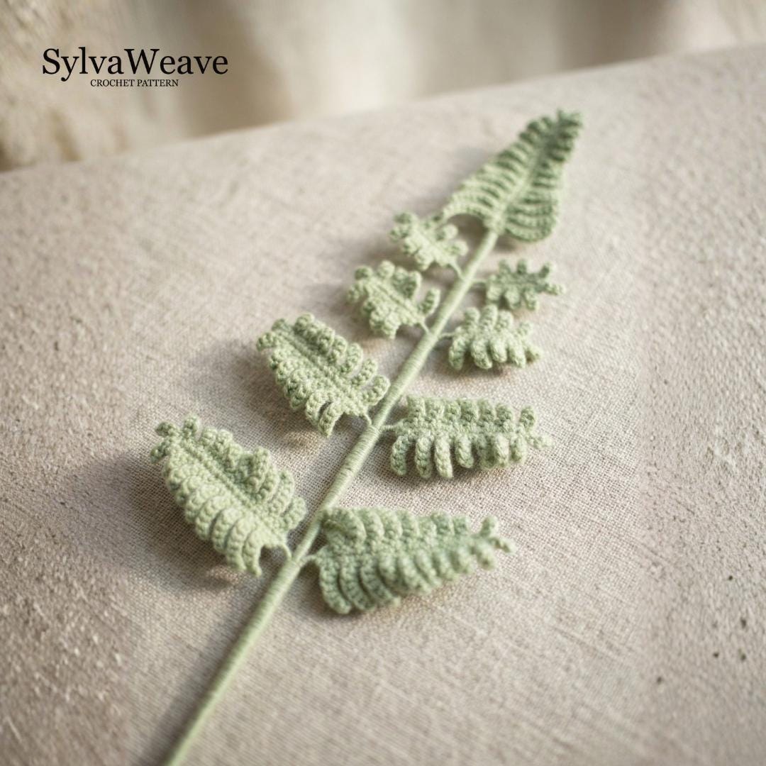 Crochet Fern Leaf Pattern PDF Tutorial, Beginner DIY Plant Decor for Bouquet