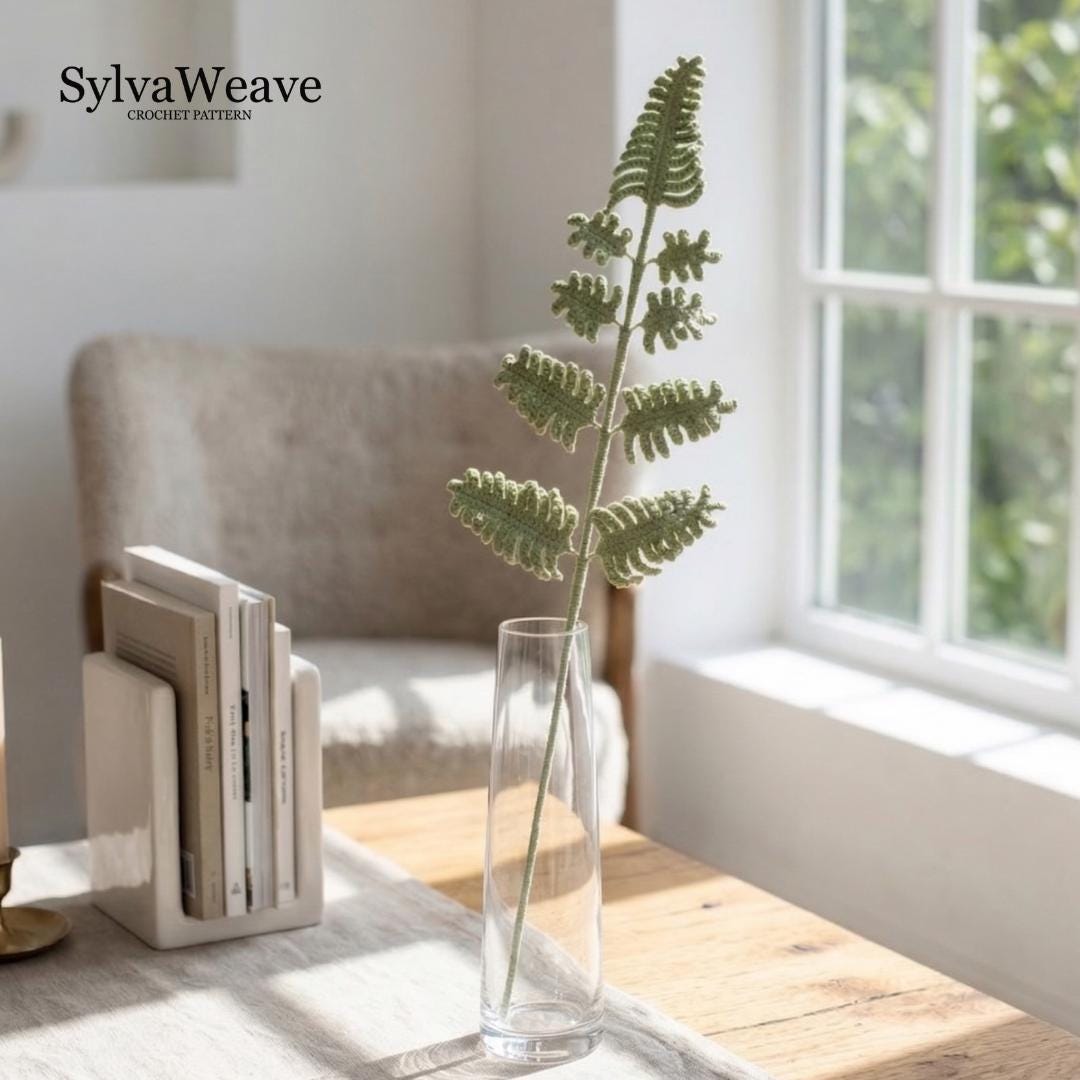 Crochet Fern Leaf Pattern PDF Tutorial, Beginner DIY Plant Decor for Bouquet