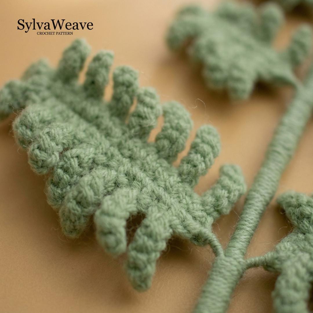 Crochet Fern Leaf Pattern PDF Tutorial, Beginner DIY Plant Decor for Bouquet