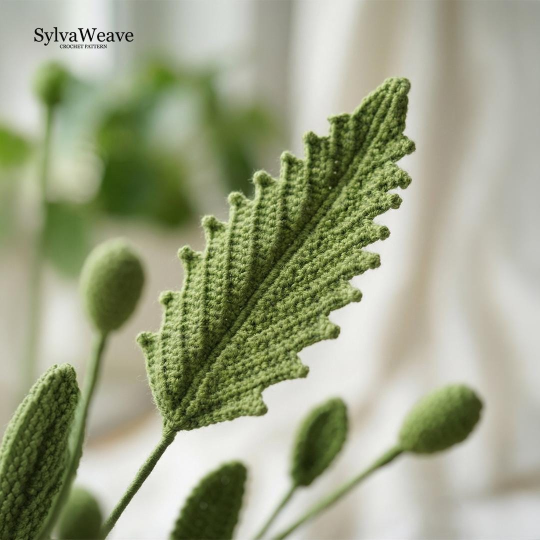 Pinnate Leaf Crochet Pattern PDF with Video Tutorial, Beginner DIY Greenery Decor