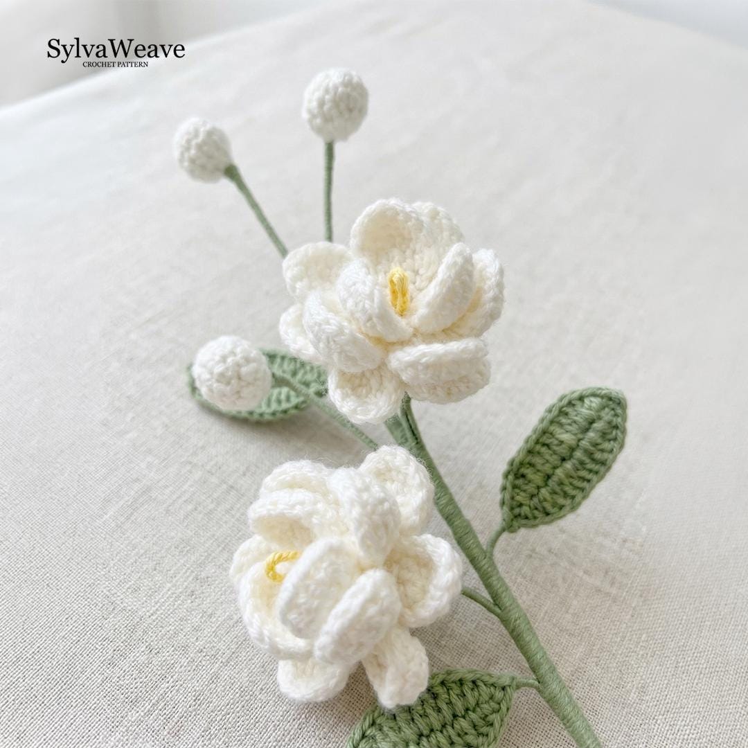 Jasmine Crochet Flower Pattern PDF & video Tutorial, Soft Floral Bouquet DIY Decor