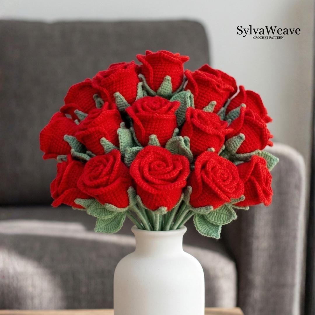 Rose Crochet Pattern Rose Bouquet Pattern Crochet Flower Bouquet Pattern Wedding Bouquet Valentines Gift Flower