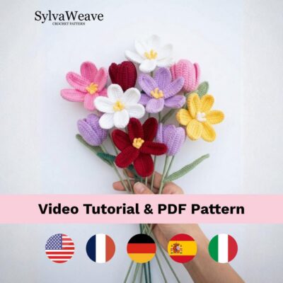 Crochet Tulip Pattern (PDF with Video Tutorial), Beginner Floral Bouquet