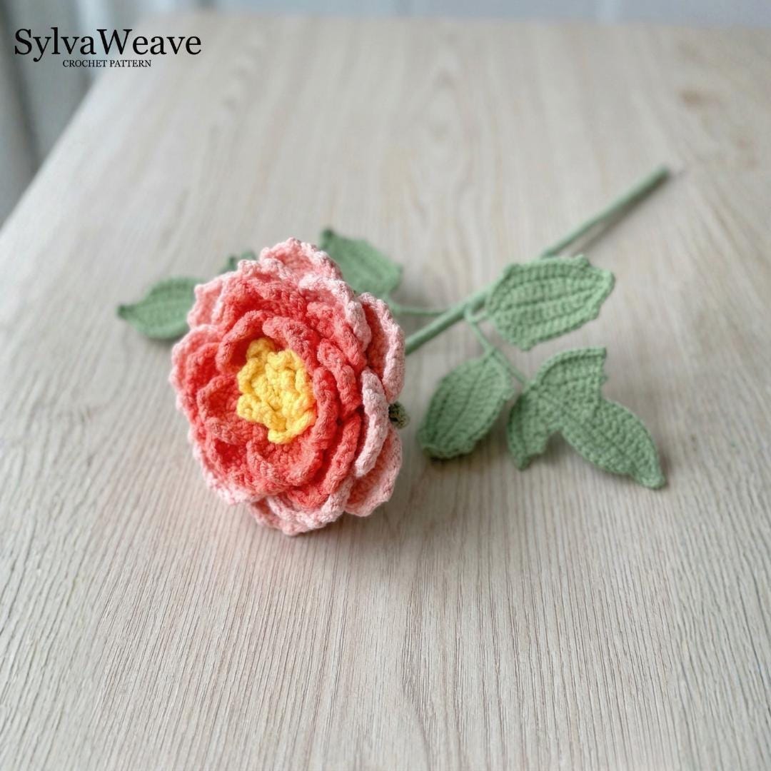 Peony Crochet Flower Pattern PDF with Video Tutorial, Romantic Bouquet DIY Gift