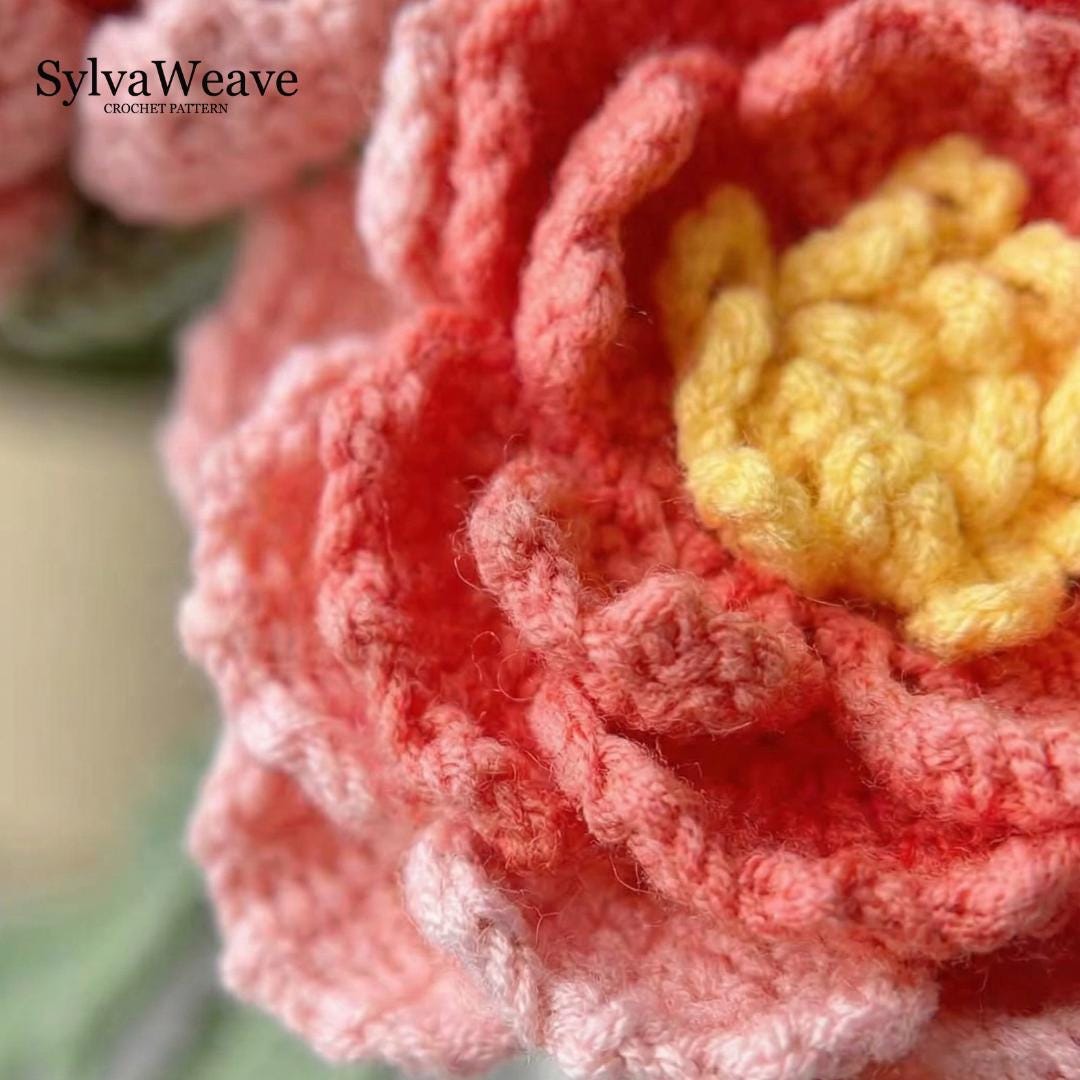 Peony Crochet Flower Pattern PDF with Video Tutorial, Romantic Bouquet DIY Gift