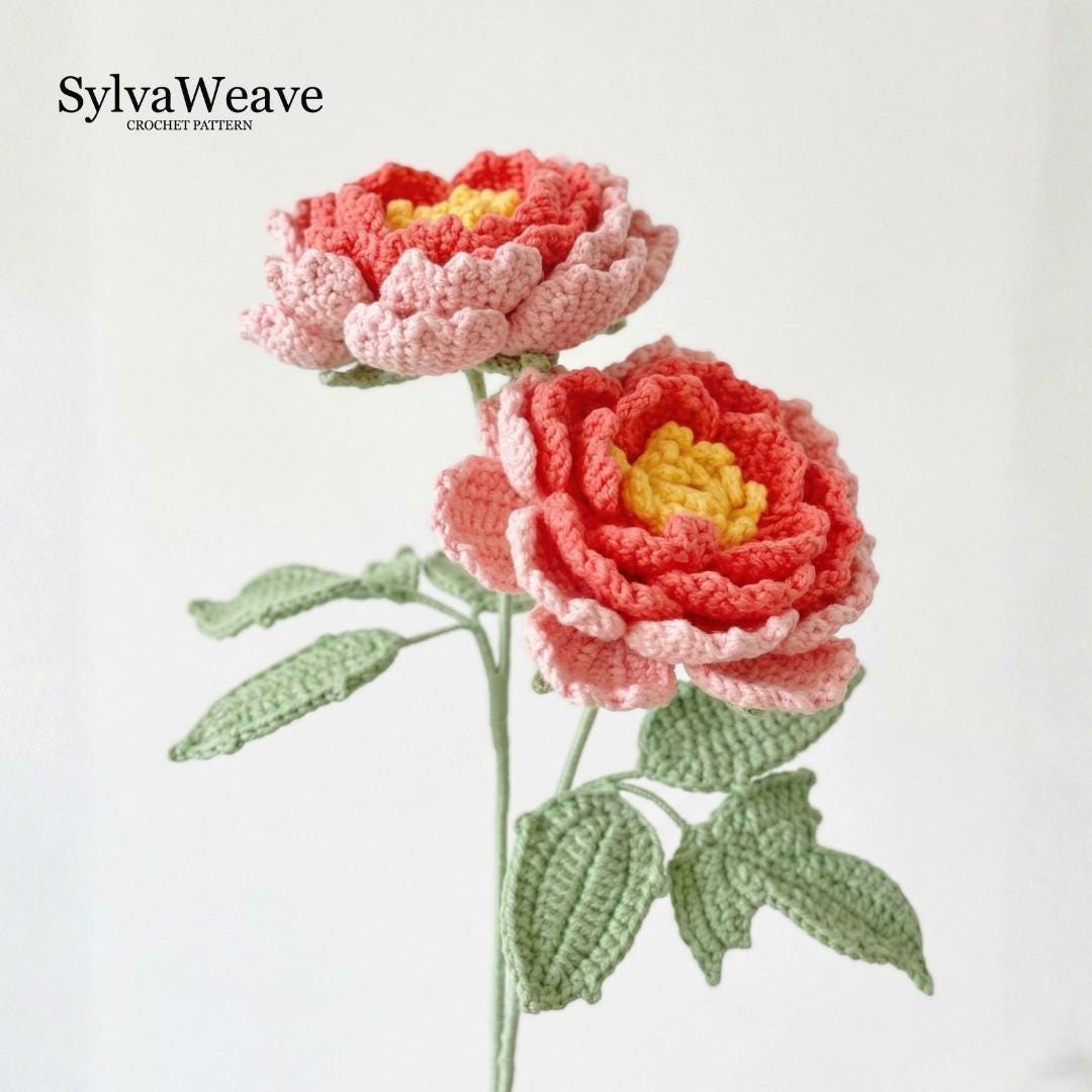 Peony Crochet Flower Pattern PDF with Video Tutorial, Romantic Bouquet DIY Gift