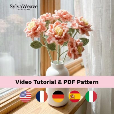 Gardenia Crochet Flower Pattern PDF with Video Tutorial, Elegant White Bouquet DIY Gift