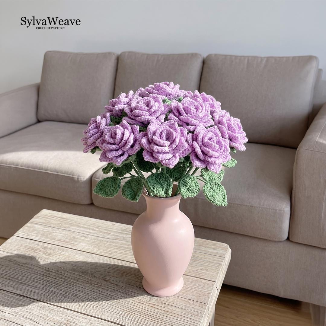 Pointed Rose Crochet Pattern PDF with Video Tutorial, Elegant Flower Bouquet DIY Gift