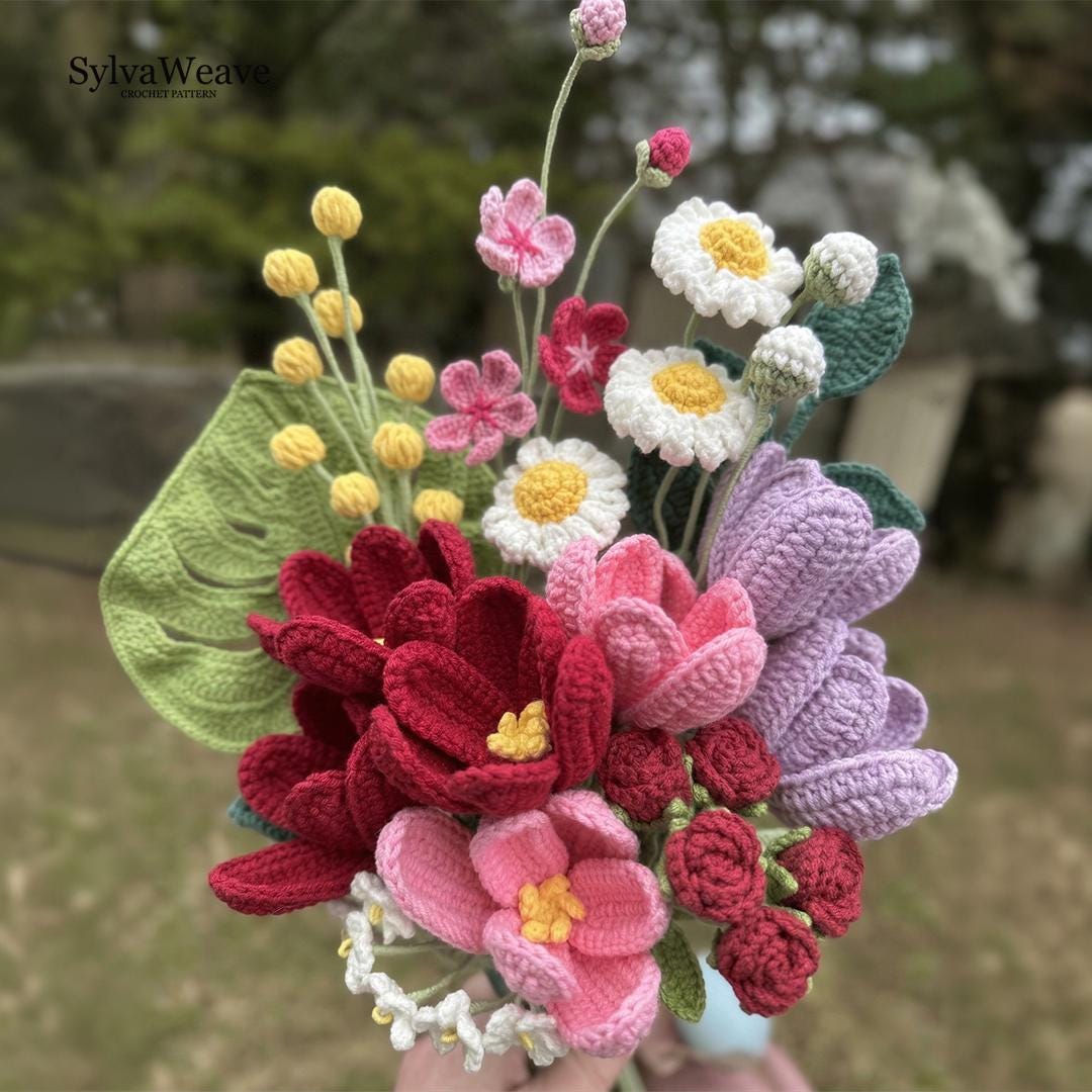 Crochet Flower Bouquet Pattern, 8 Types, Beginner Video Tutorial (Digital Download)