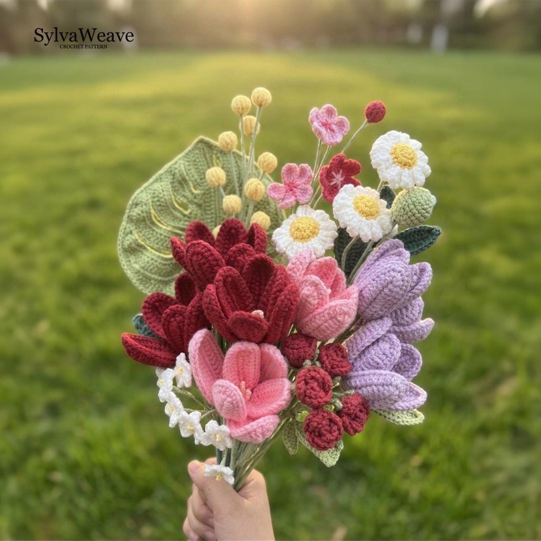 Crochet Flower Bouquet Pattern, 8 Types, Beginner Video Tutorial (Digital Download)