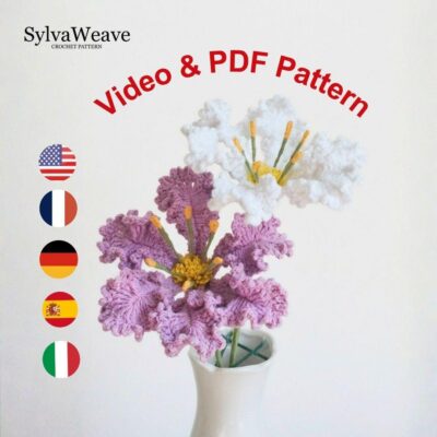 Crochet Crape Myrtle Flower Pattern, Video Tutorial, Floral Bouquet DIY (PDF) Crochet Crape Myrtle Flower Pattern, Video Tutorial, Floral Bouquet DIY (PDF)