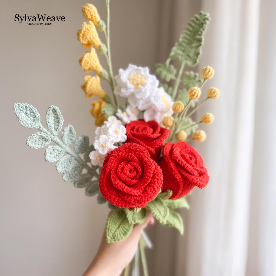 Crochet Rose Bouquet Pattern, 7 Flower Types, Video Tutorial (PDF Pattern), Forever Flower, Anniversary Gift,