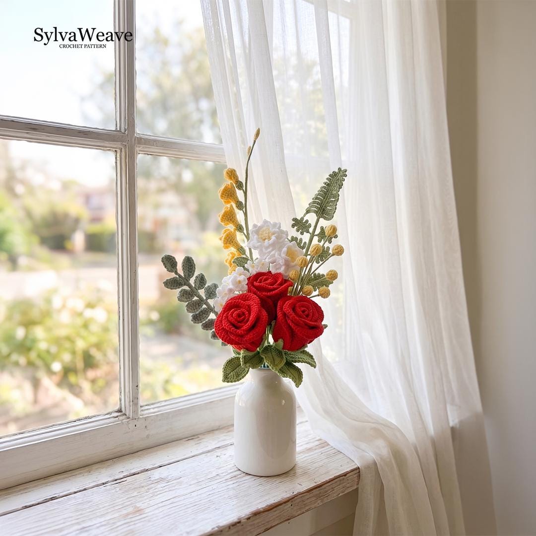 Crochet Rose Bouquet Pattern, 7 Flower Types, Video Tutorial (PDF Pattern), Forever Flower, Anniversary Gift,