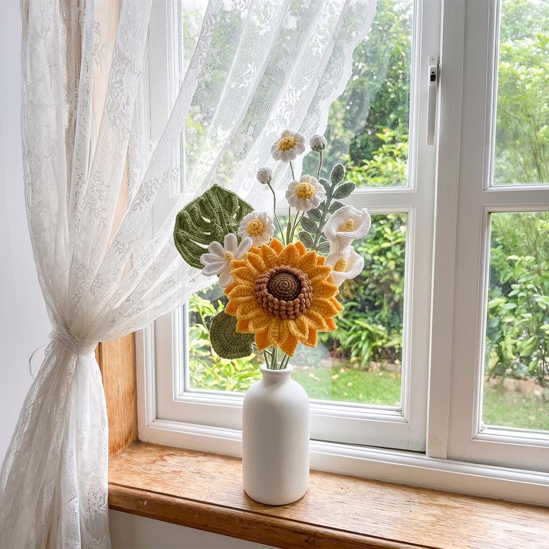 Crochet Flower Bouquet Pattern Bundle (Sunflower, Lily, Daisy, Monstera) (PDF & Video)