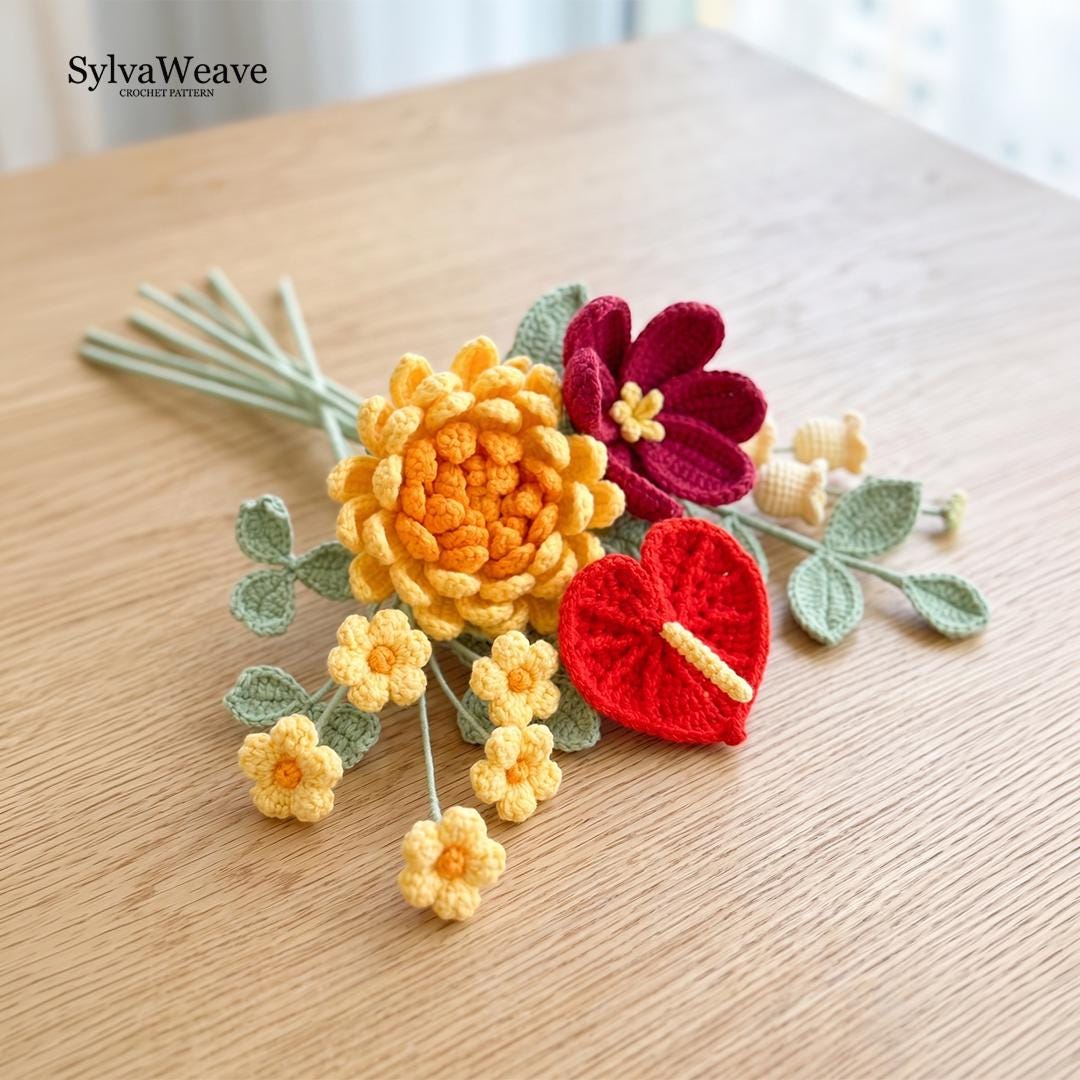 7-in-1 Crochet Flower Bouquet Pattern, Multi-Language Video Tutorial (Dahlia, Tulip, Lily)