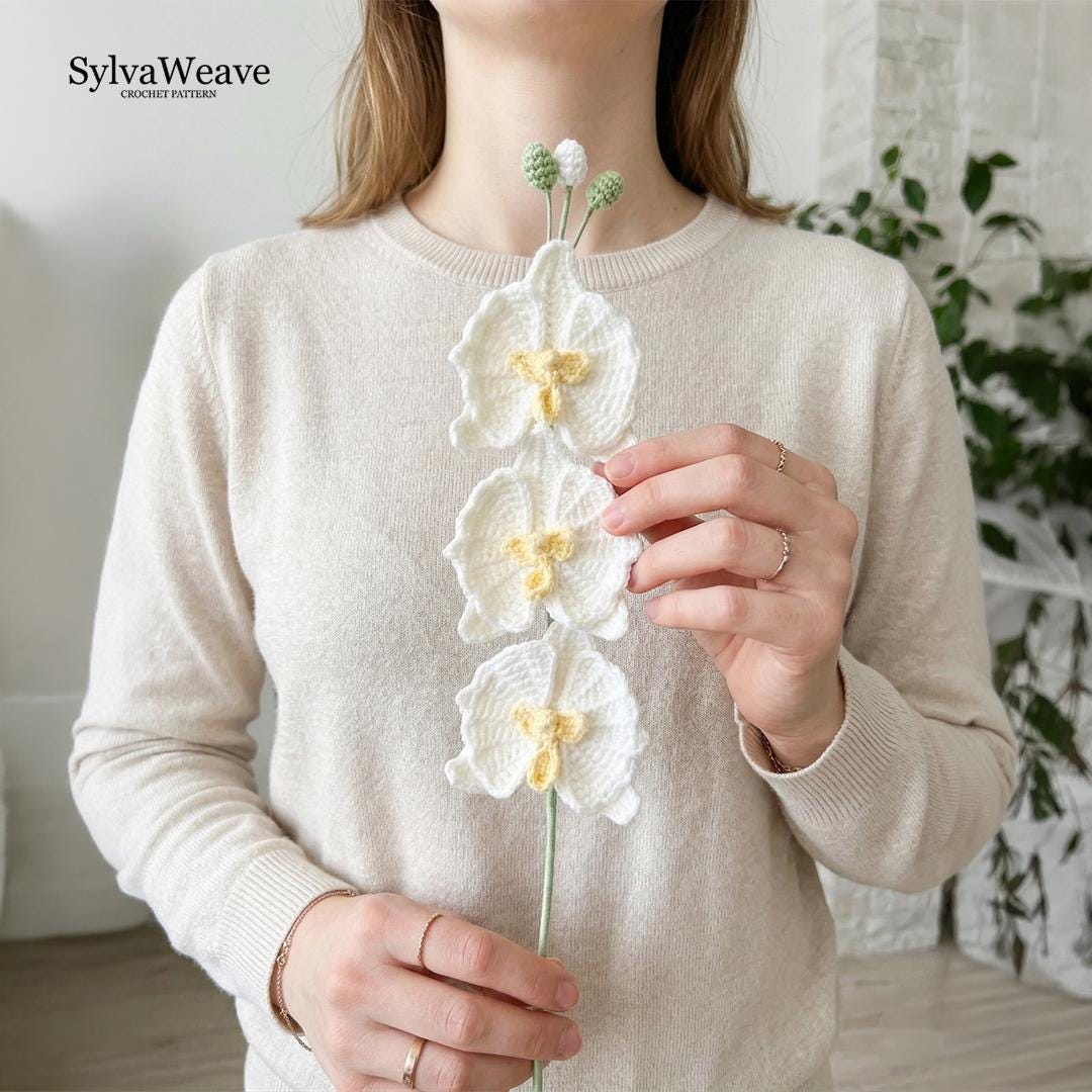 Crochet Moth Orchid Flower Pattern PDF with Video Tutorial, Elegant Bouquet DIY Gift