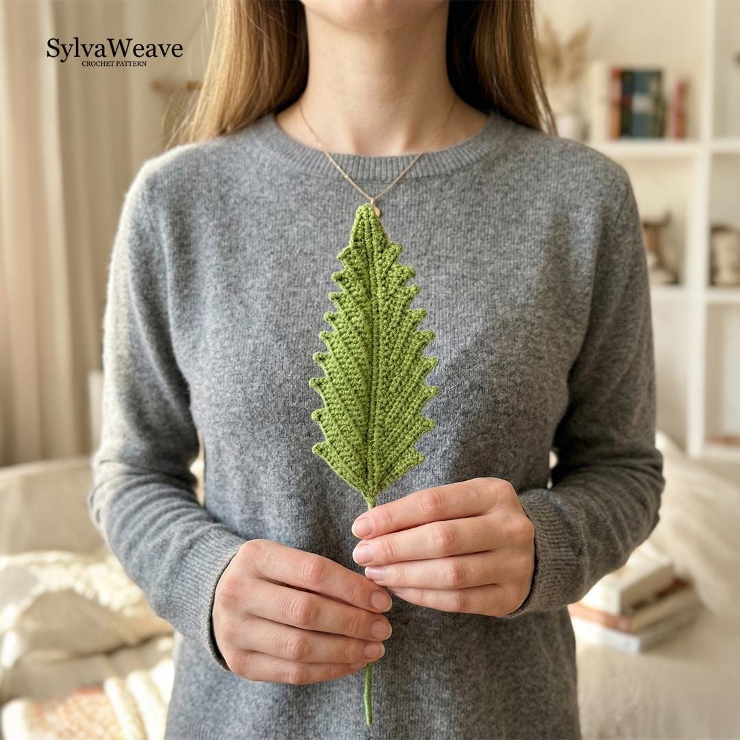 Pinnate Leaf Crochet Pattern PDF with Video Tutorial, Beginner DIY Greenery Decor