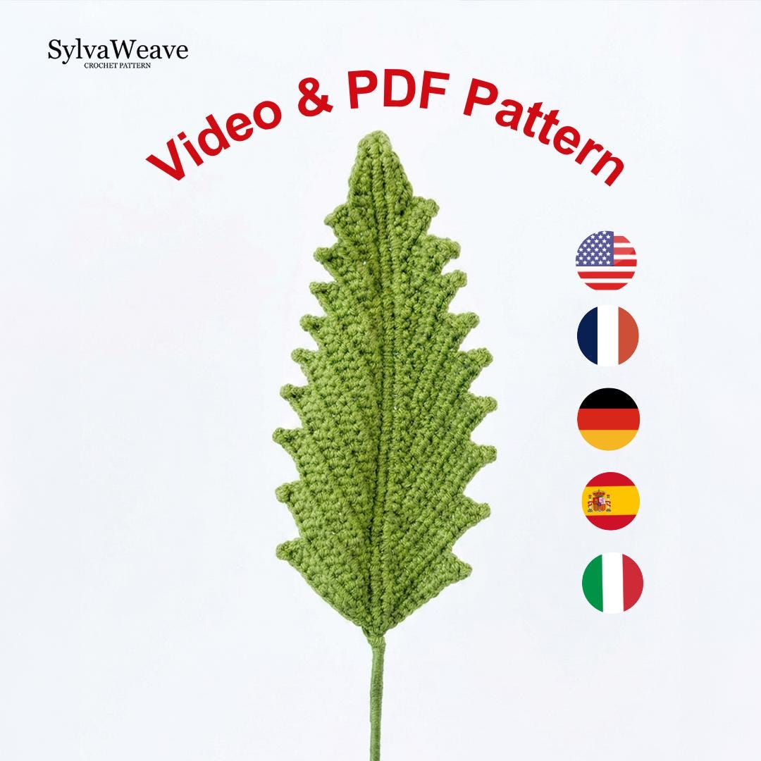 Pinnate Leaf Crochet Pattern PDF with Video Tutorial, Beginner DIY Greenery Decor