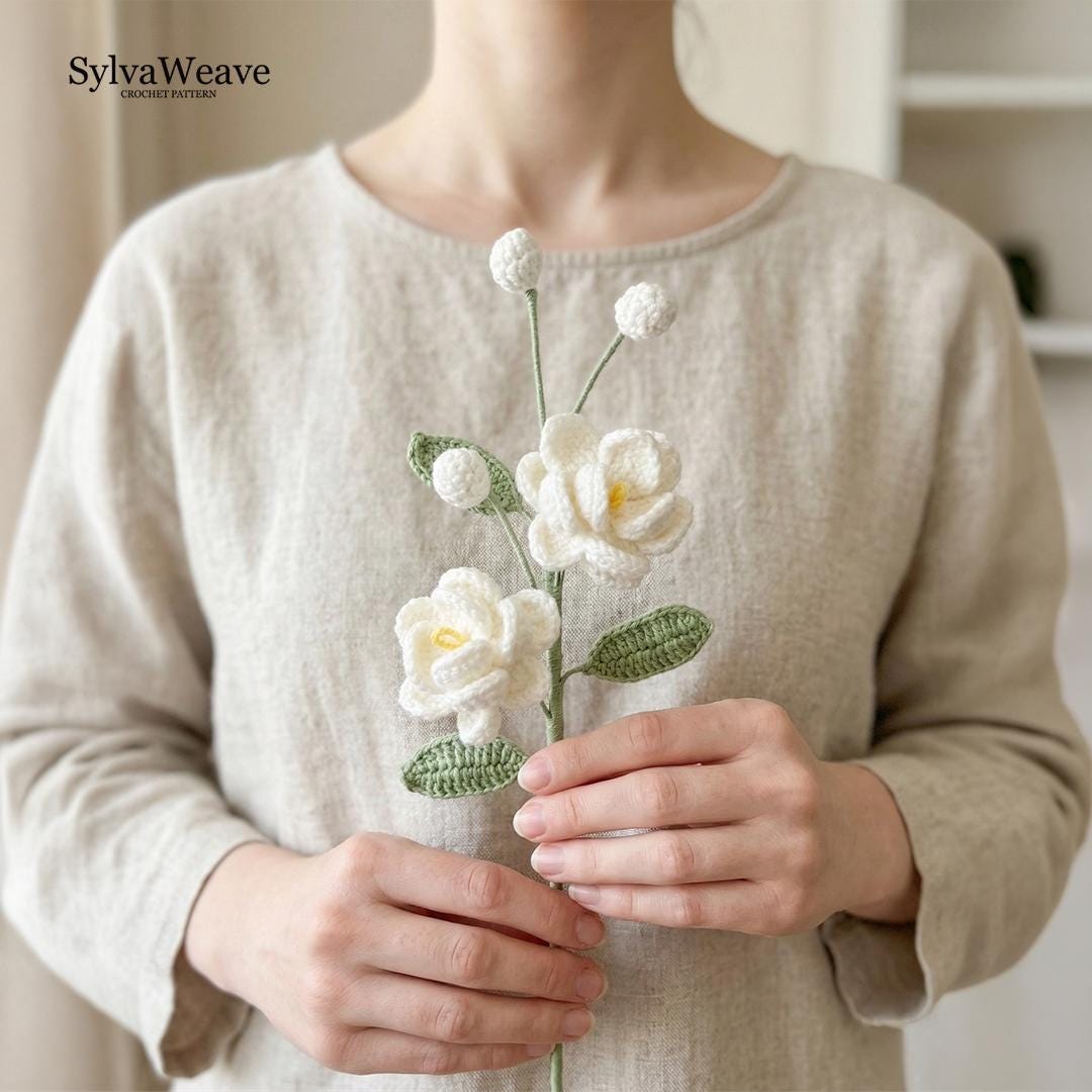 Jasmine Crochet Flower Pattern PDF & video Tutorial, Soft Floral Bouquet DIY Decor