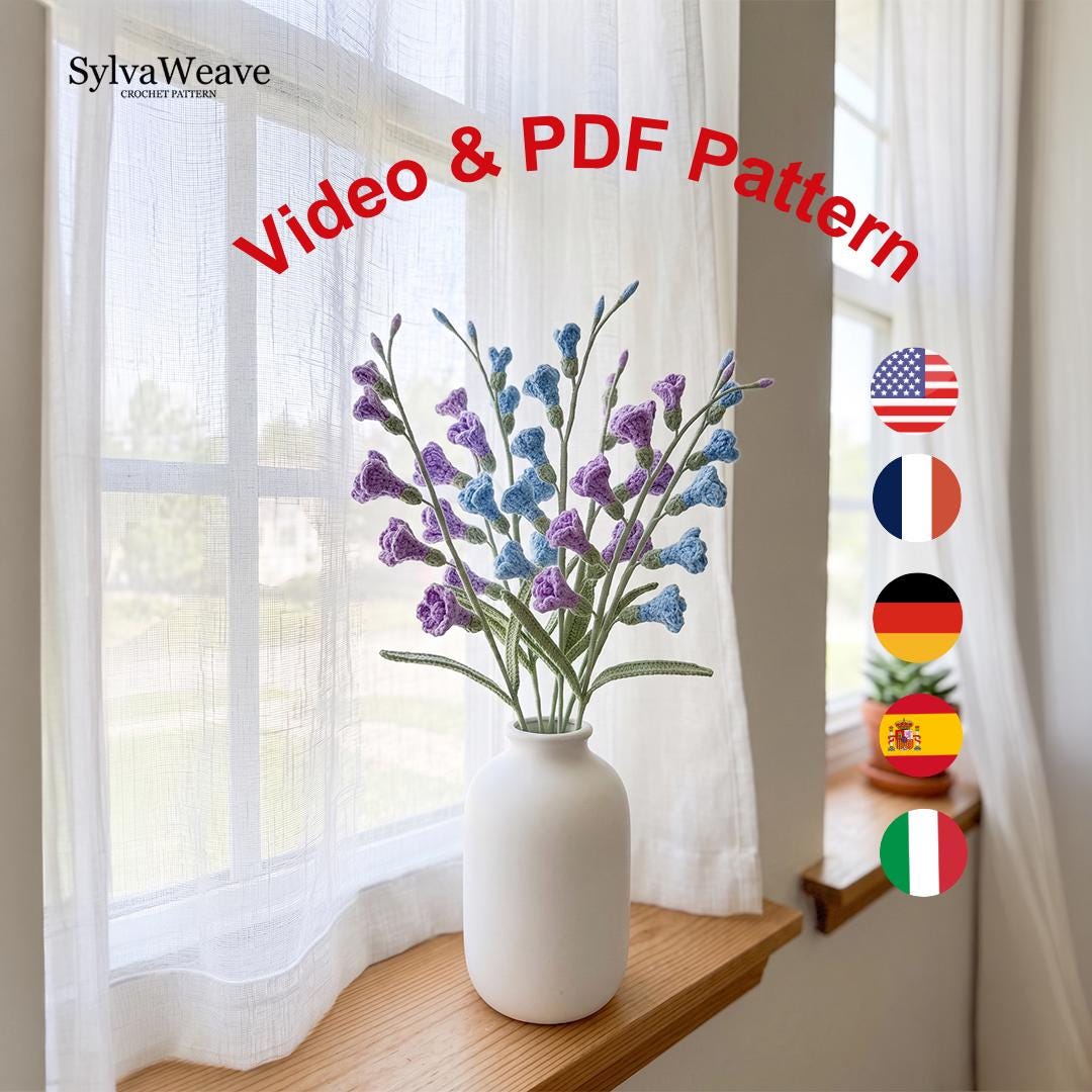 Freesia Crochet Flower Pattern PDF with Video Tutorial, Delicate Bouquet DIY Gift