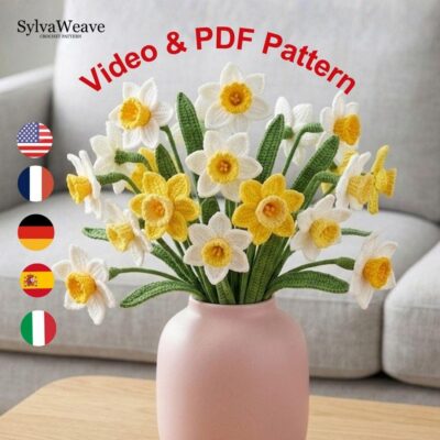 Narcissus Crochet Flower Pattern PDF with Video Tutorial, Realistic Bouquet Tutorial, Beginner Friendly