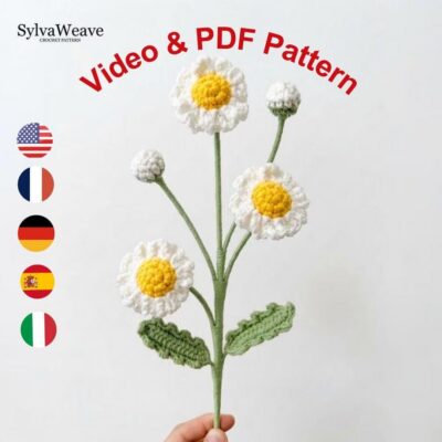 Crochet Daisy Flower Pattern, Video Tutorial, Amigurumi Bouquet, Home Decor (5 Languages)