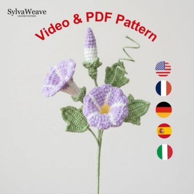Crochet Flower Pattern Morning Glory (Video Tutorial, PDF) | Realistic Floral Amigurumi DIY | 5 languages