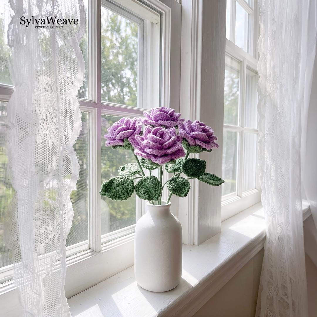 Pointed Rose Crochet Pattern PDF with Video Tutorial, Elegant Flower Bouquet DIY Gift