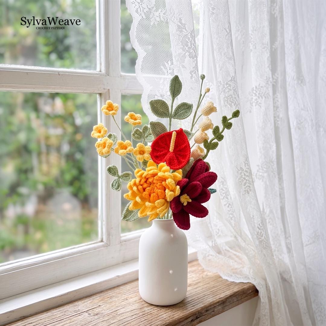 7-in-1 Crochet Flower Bouquet Pattern, Multi-Language Video Tutorial (Dahlia, Tulip, Lily)