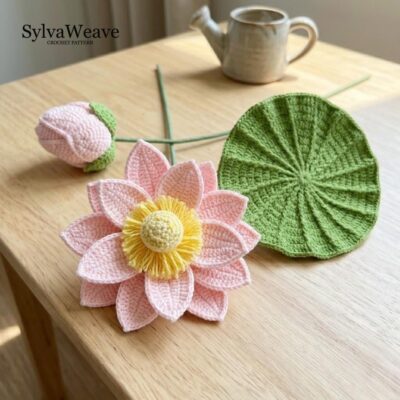 Crochet Lotus Flower Bouquet Pattern (3-in-1 Bundle) (PDF & Video), Gift for Grandmother, Home Decoration Crochet Lotus Flower Bouquet Pattern (3-in-1 Bundle) (PDF & Video), Gift for Grandmother, Home Decoration