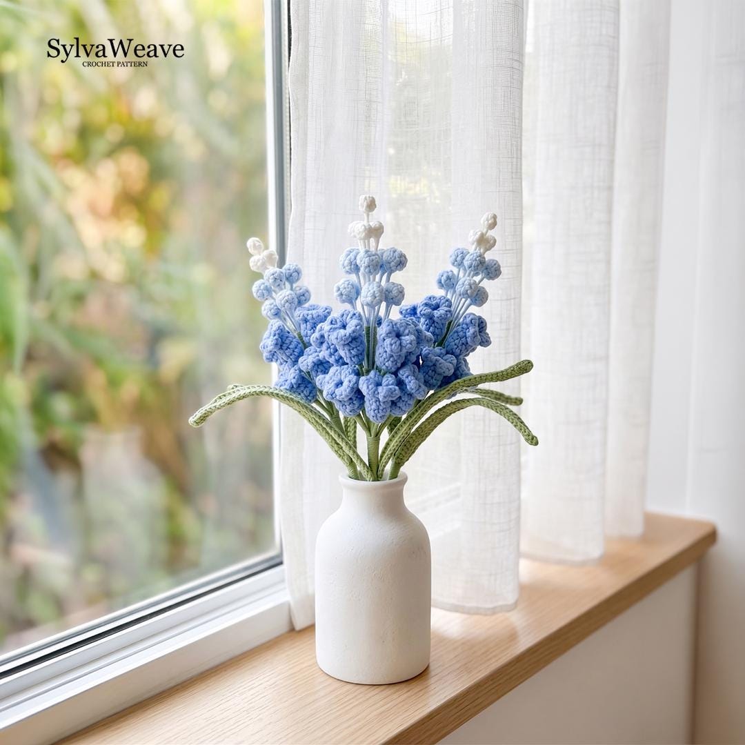 Grape Hyacinth Crochet Pattern PDF with Video Tutorial, Realistic Flower Bouquet Tutorial
