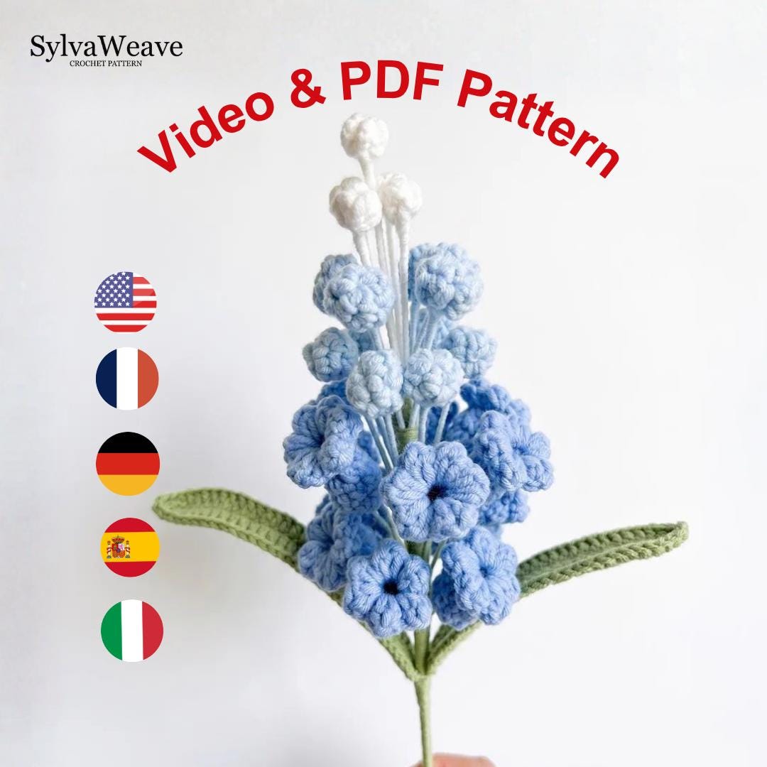 Grape Hyacinth Crochet Pattern PDF with Video Tutorial, Realistic Flower Bouquet Tutorial