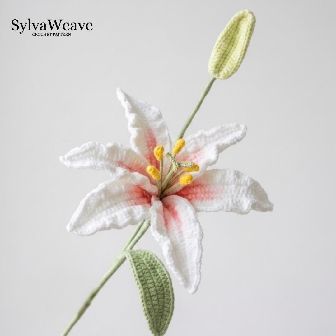 Lily Crochet Flower Pattern PDF with Video Tutorial, Elegant Bouquet DIY Gift