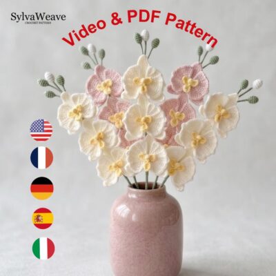 Crochet Moth Orchid Flower Pattern PDF with Video Tutorial, Elegant Bouquet DIY Gift