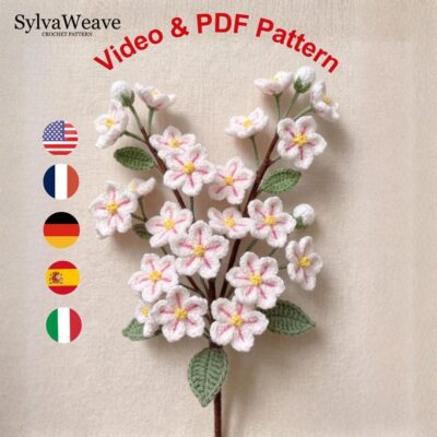 Cherry Blossom Crochet Pattern PDF with Video Tutorial, Sakura Flower DIY Bouquet Gift