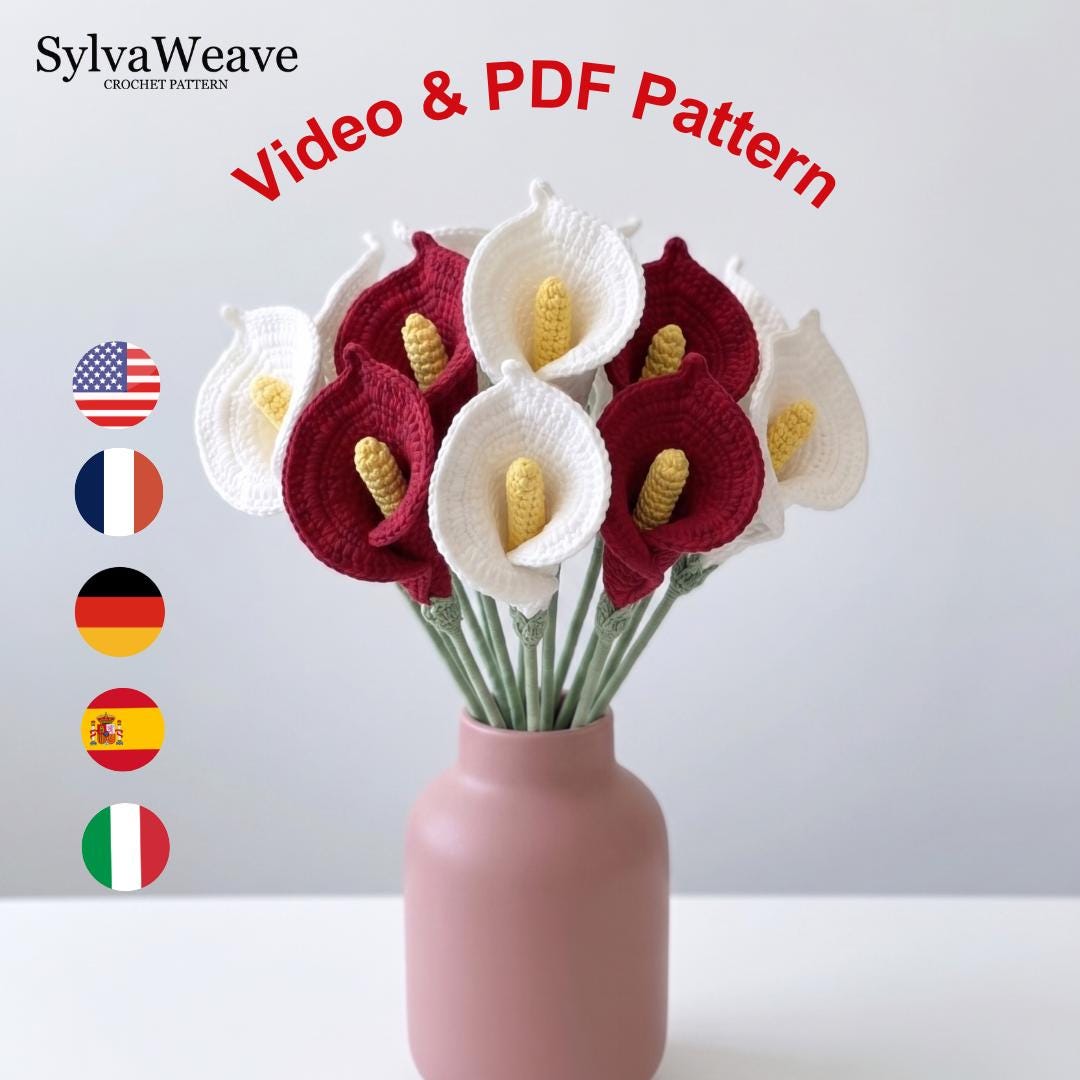 Calla Lily Crochet Flower Pattern PDF with Video Tutorial, Elegant Wedding Bouquet DIY