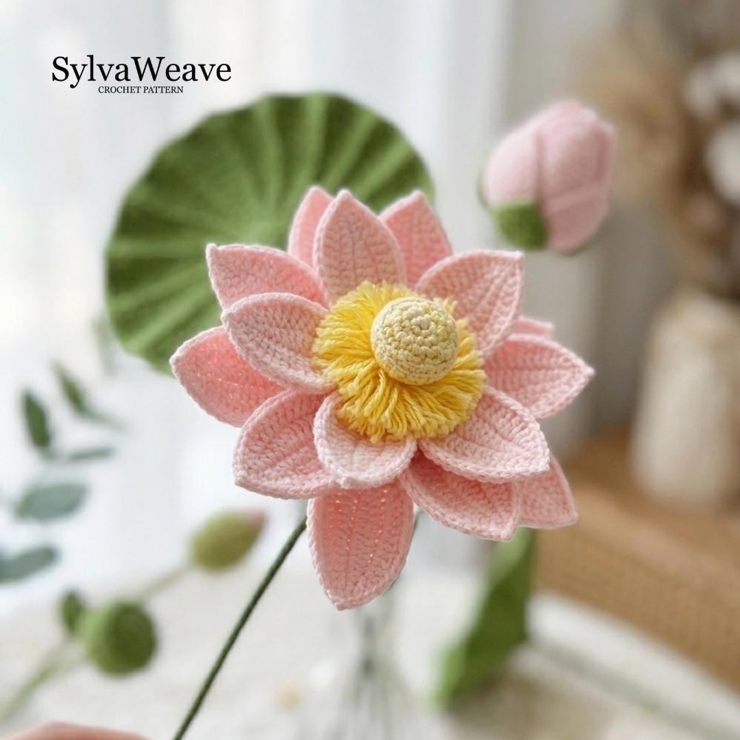 Crochet Lotus Flower Bouquet Pattern (3-in-1 Bundle) (PDF & Video), Gift for Grandmother, Home Decoration