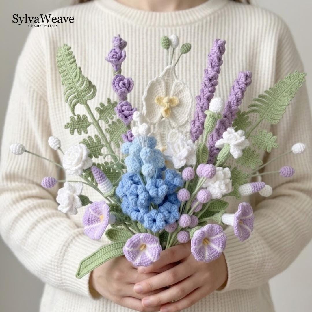 8-in-1 Crochet Flower Bouquet Bundle Pattern PDF with Video, Delphinium, Moth Orchid, lavender, Amigurumi flower, Wedding Flower, Valentine