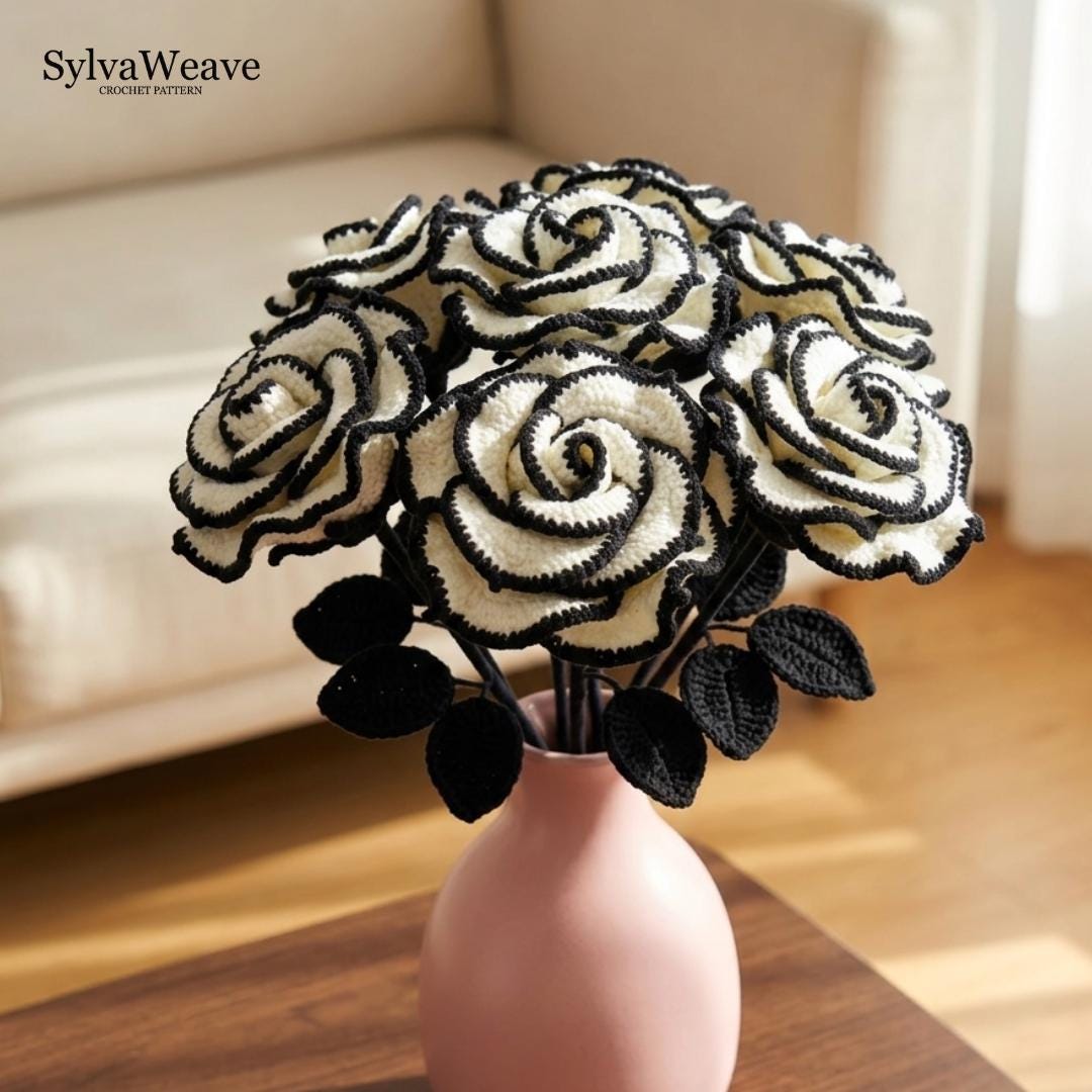 Crochet Rose Pattern PDF & Video Tutorial | Realistic Floral Amigurumi DIY (5 languages, flower bouquet)