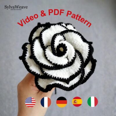 Crochet Rose Pattern PDF & Video Tutorial | Realistic Floral Amigurumi DIY (5 languages, flower bouquet)