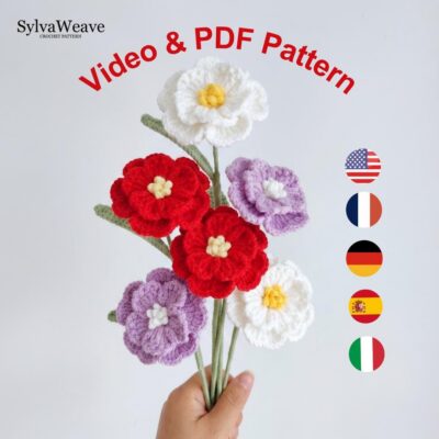 Crochet Flower Pattern PDF with Video Tutorial, Romantic Bouquet DIY Gift, Beginner Friendly Crochet Flower Pattern PDF with Video Tutorial, Romantic Bouquet DIY Gift, Beginner Friendly