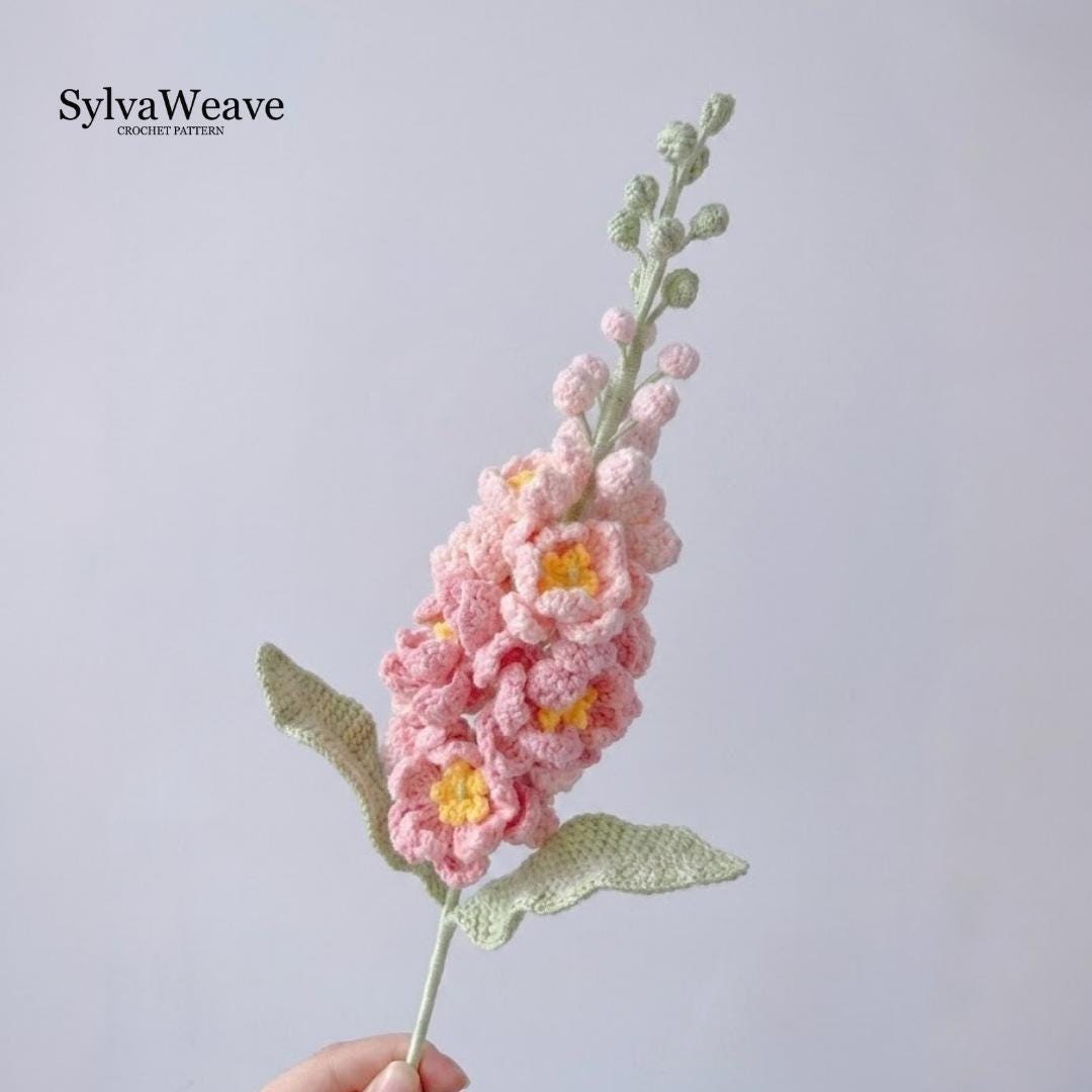 Delphinium Crochet Flower Pattern PDF with Video Tutorial, Beginner DIY Plant Decor, Beginner Friendly