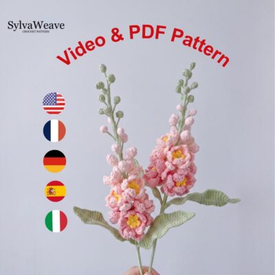 Delphinium Crochet Flower Pattern PDF with Video Tutorial, Beginner DIY Plant Decor, Beginner Friendly