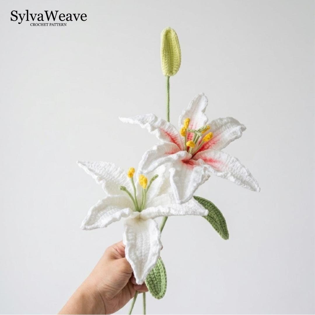 Lily Crochet Flower Pattern PDF with Video Tutorial, Elegant Bouquet DIY Gift