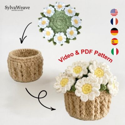 Crochet Daisy Coaster Basket Pattern (PDF + Video Tutorial) | Beginner Level | 5 languages