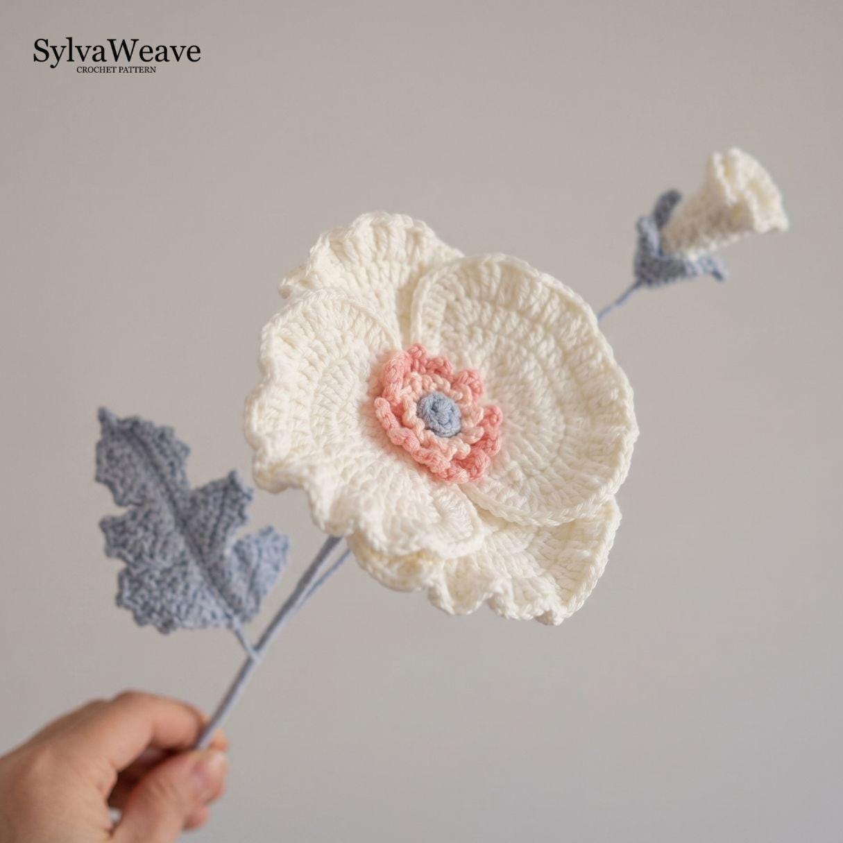 Corn Poppy Crochet Flower Pattern PDF with Video Tutorial, Romantic Bouquet DIY Gift
