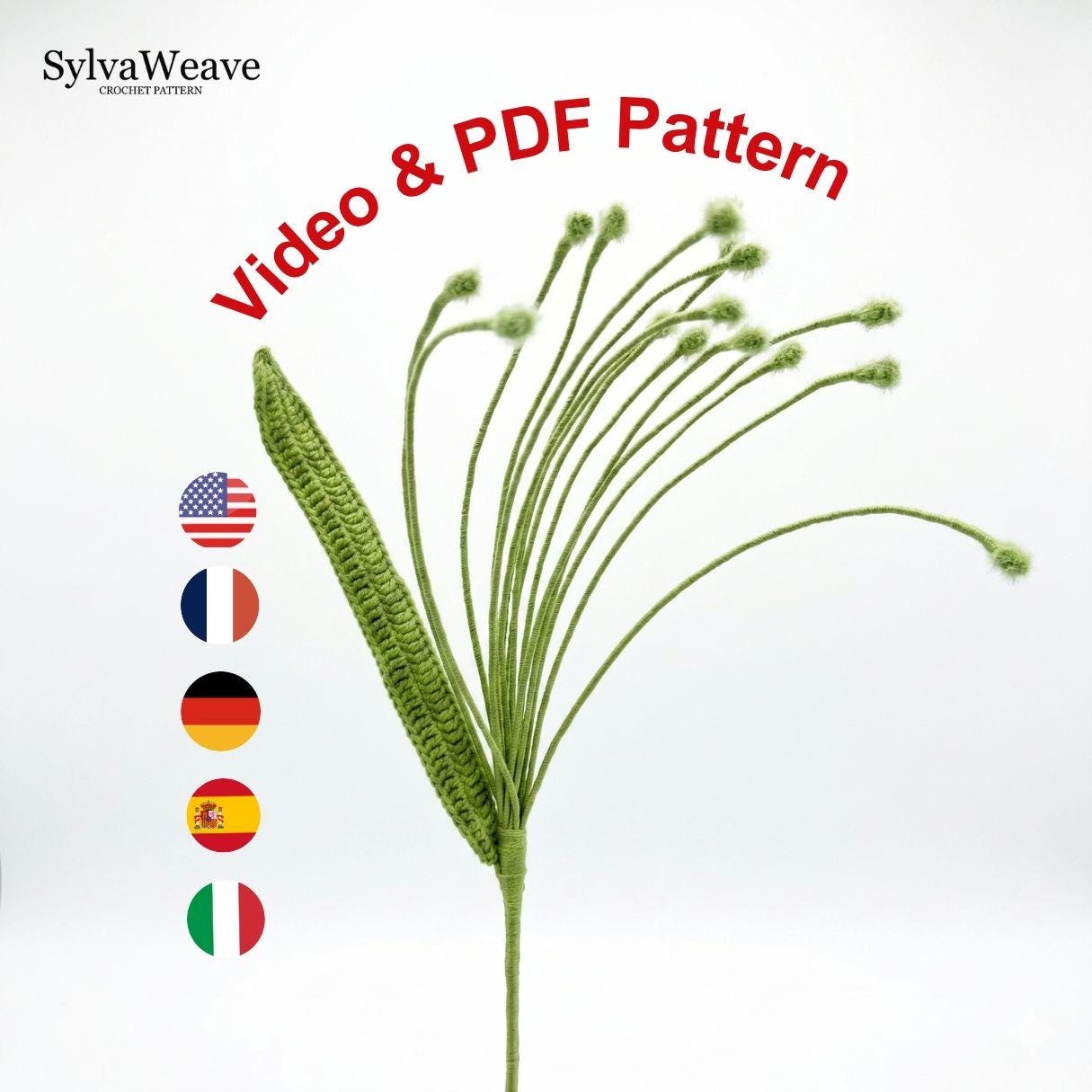 Leaf Crochet Pattern PDF with Video Tutorial, Beginner DIY Greenery Decor, Flower Bouquet