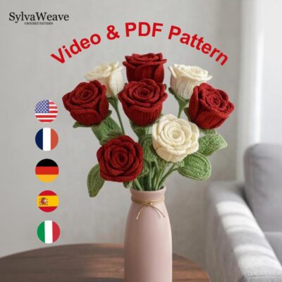 Rose Crochet Pattern Rose Bouquet Pattern Crochet Flower Bouquet Pattern Wedding Bouquet Valentines Gift Flower